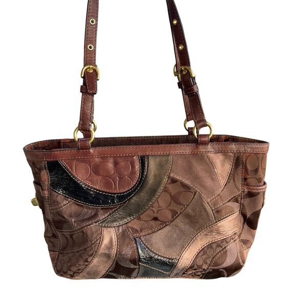 Y2K Coach Patchwork Tote Bag 13516 (Brown Multi) + Bonus Checkbook Holder - Picture 3 of 12